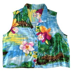 Vintage Jams World Sleeveless Top Blouse Size XL Orchid Island Cropped Button Up